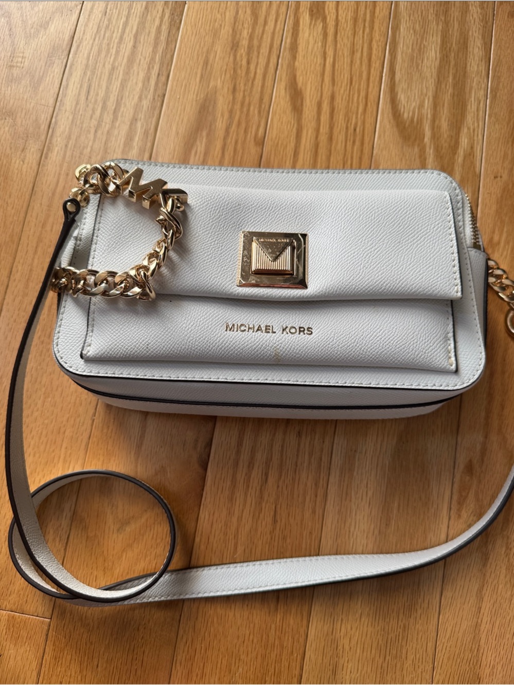 Michael Kors White Crossbody Bag with Gold Chain Accent
